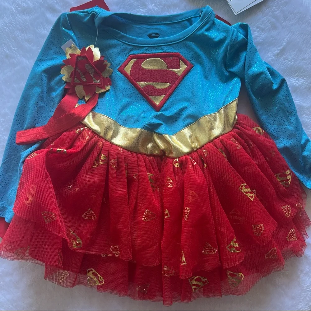 Superman Kids Costume dress NWT 12 months girls with headband and removable cape